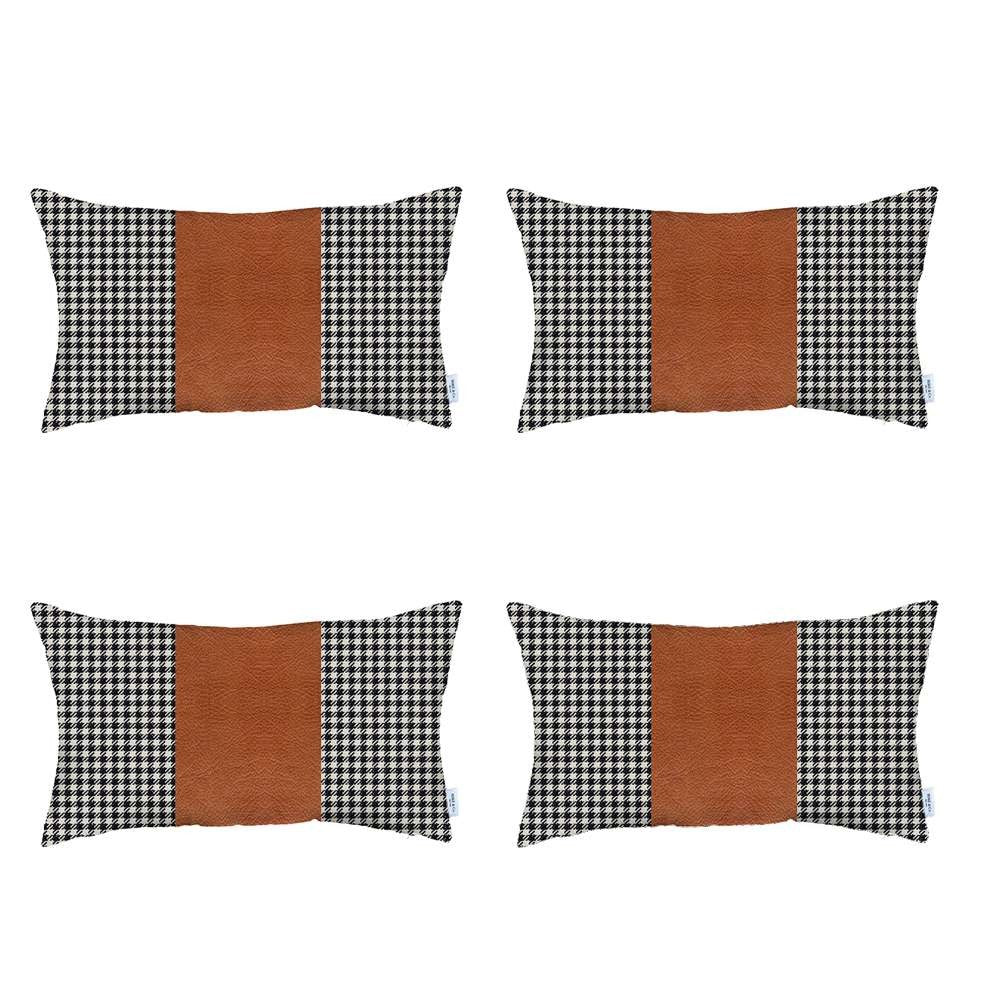 Set Of 4 Brown Houndstooth Lumbar Pillow Covers-Accent Throw Pillows-DECOROLALA