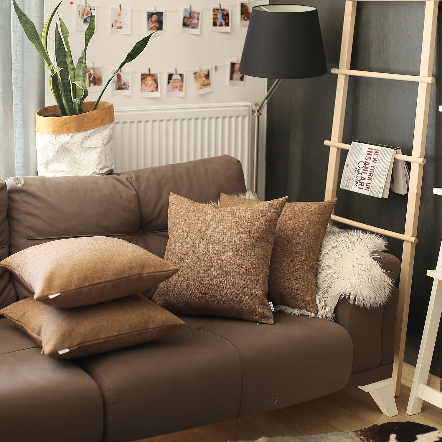 Set Of 4 Brown Textured Pillow Covers-Accent Throw Pillows-DECOROLALA