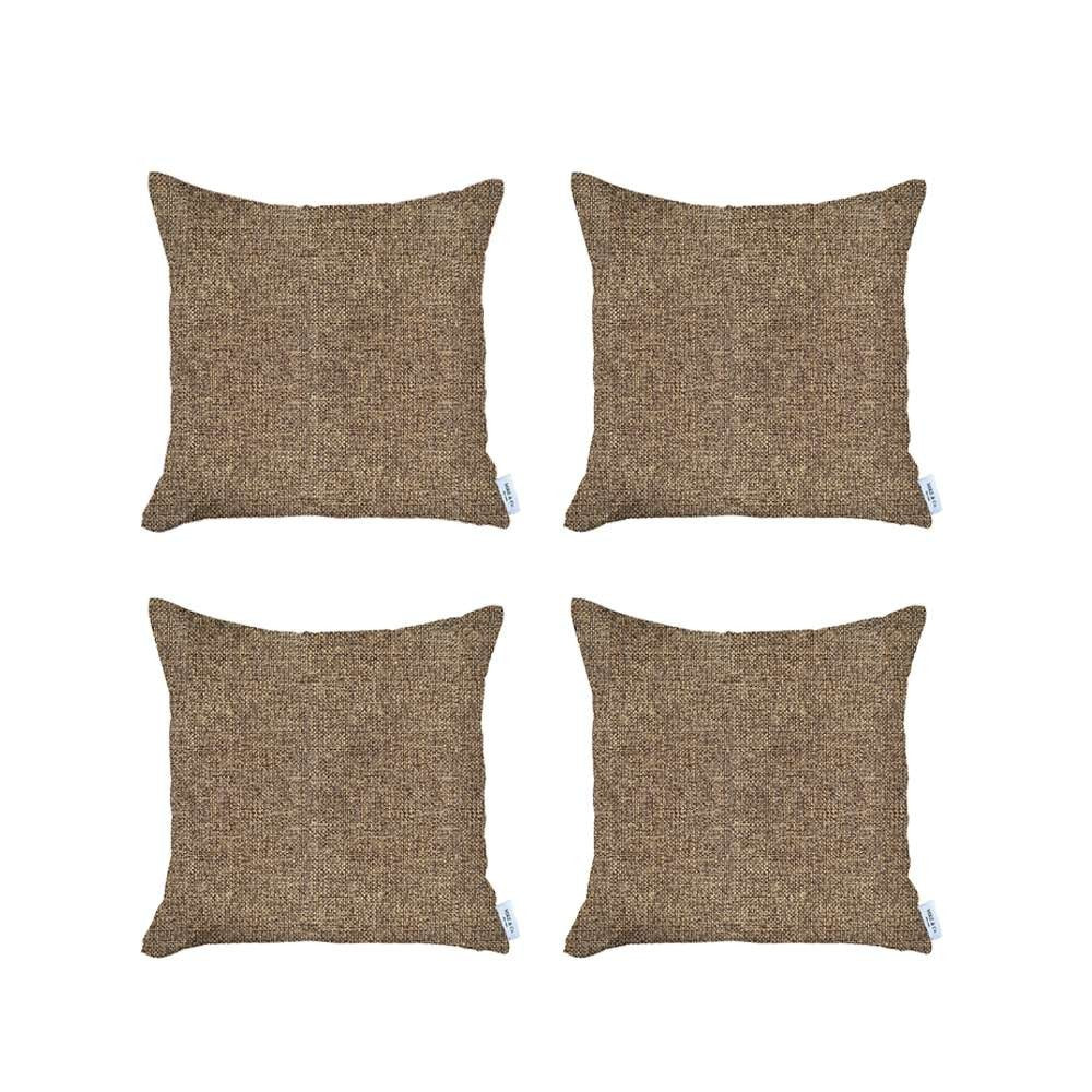 Set Of 4 Brown Textured Pillow Covers-Accent Throw Pillows-DECOROLALA