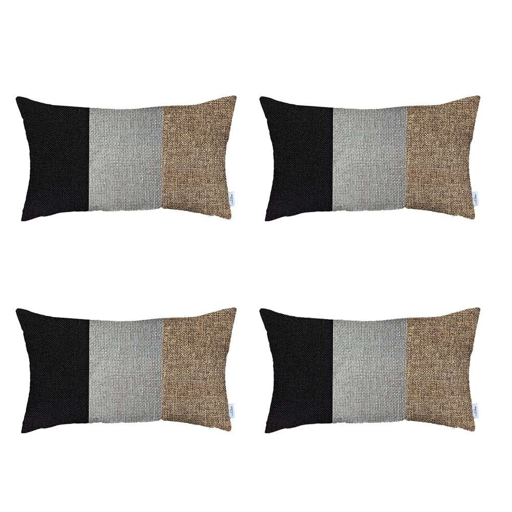 Set Of 4 Brown Tripartite Lumbar Pillow Covers-Accent Throw Pillows-DECOROLALA