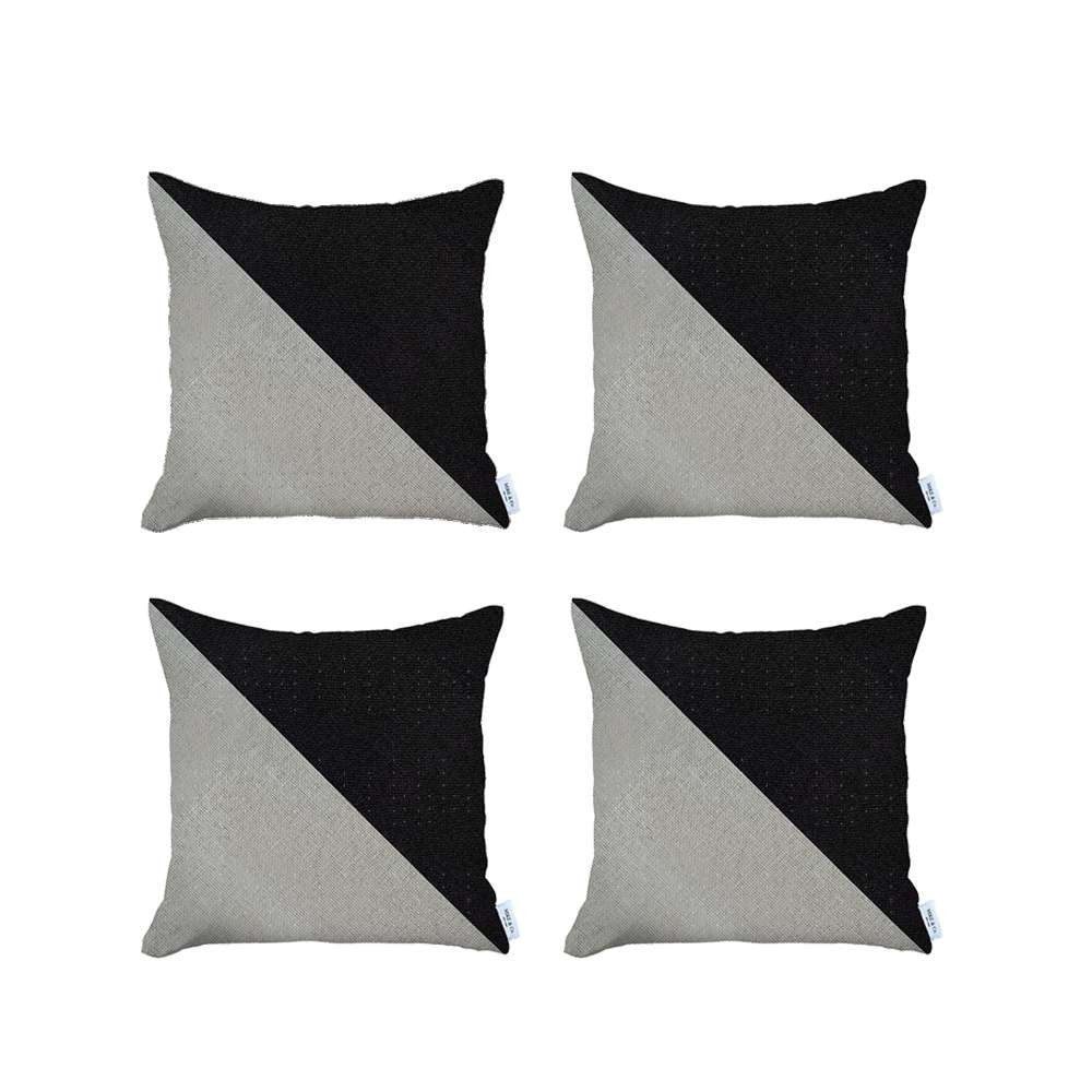Set Of 4 Cream And Black Diagonal Pillow Covers-Accent Throw Pillows-DECOROLALA