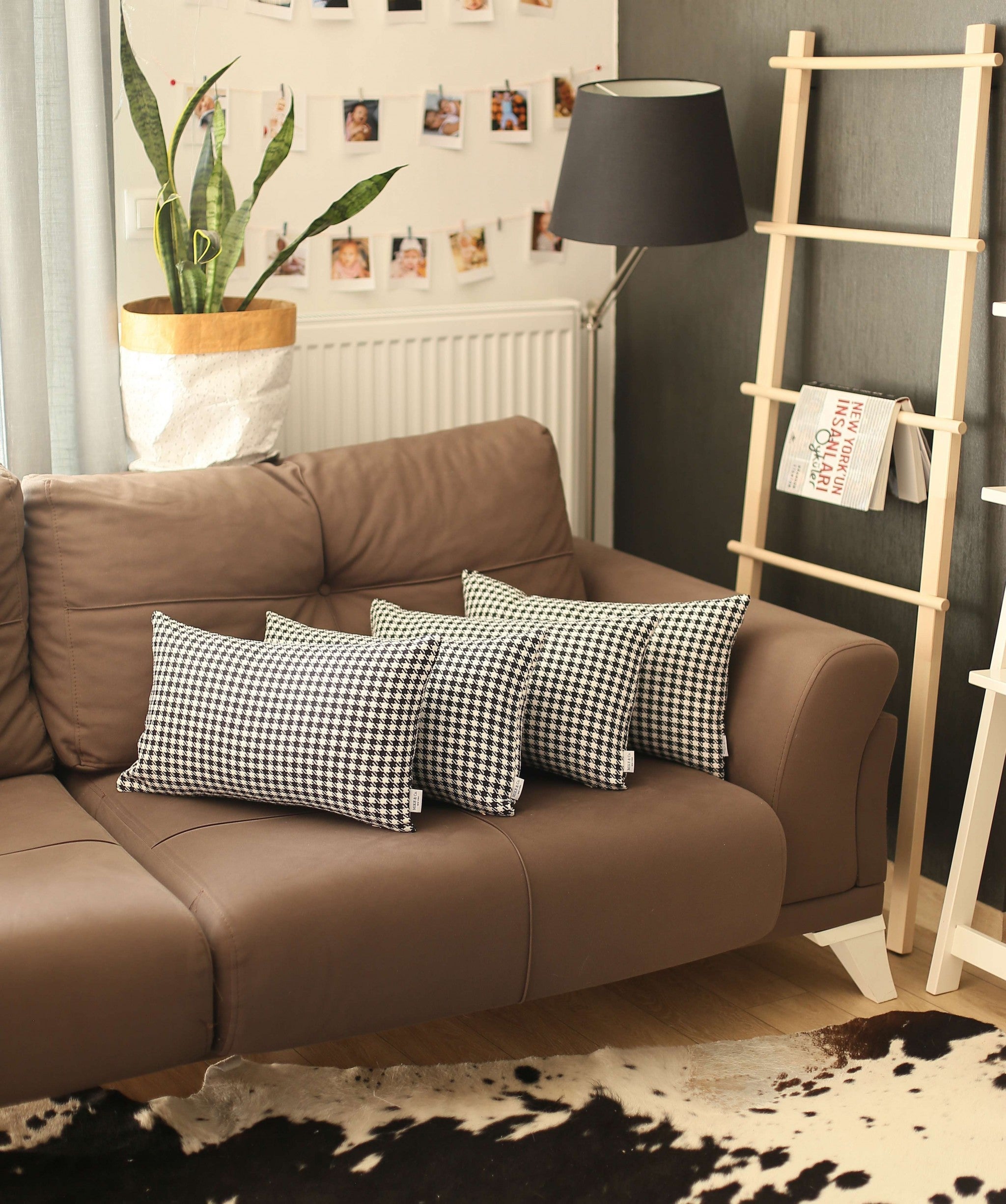 Set Of 4 Cream Houndstooth Lumbar Pillow Covers-Accent Throw Pillows-DECOROLALA