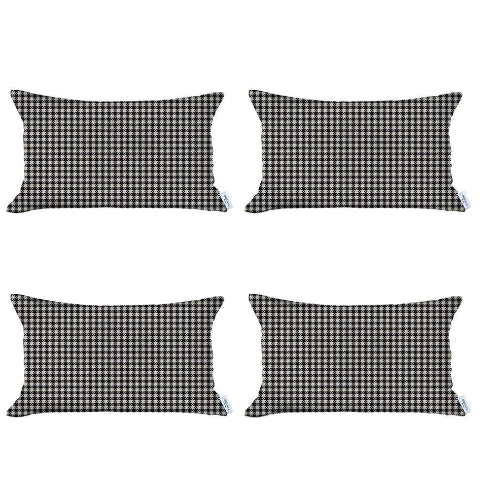 Set Of 4 Cream Houndstooth Lumbar Pillow Covers-Accent Throw Pillows-DECOROLALA