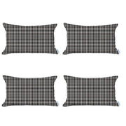 Set Of 4 Cream Houndstooth Lumbar Pillow Covers-Accent Throw Pillows-DECOROLALA