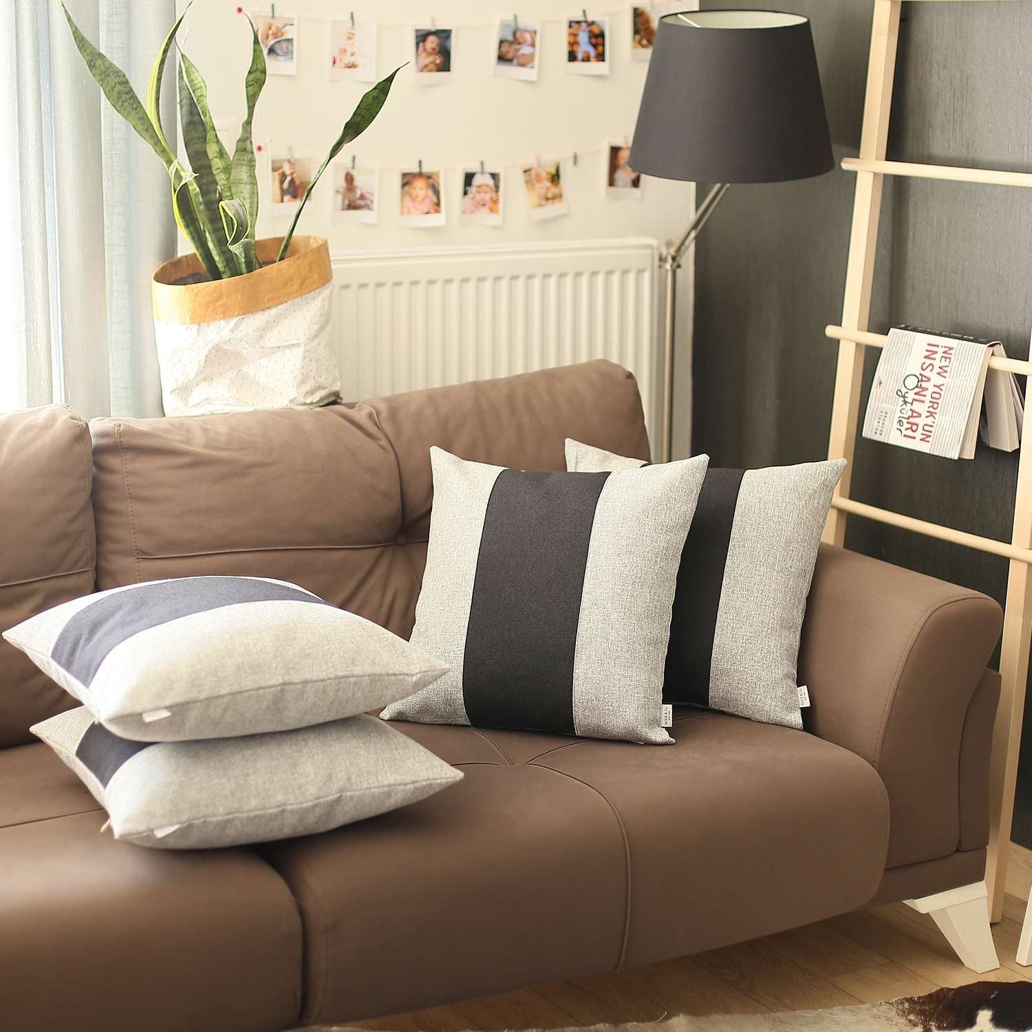 Set Of 4 Gray And Black Center Pillow Covers-Accent Throw Pillows-DECOROLALA