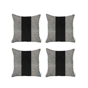 Set Of 4 Gray And Black Center Pillow Covers-Accent Throw Pillows-DECOROLALA