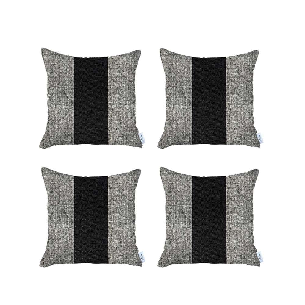 Set Of 4 Gray And Black Center Pillow Covers-Accent Throw Pillows-DECOROLALA