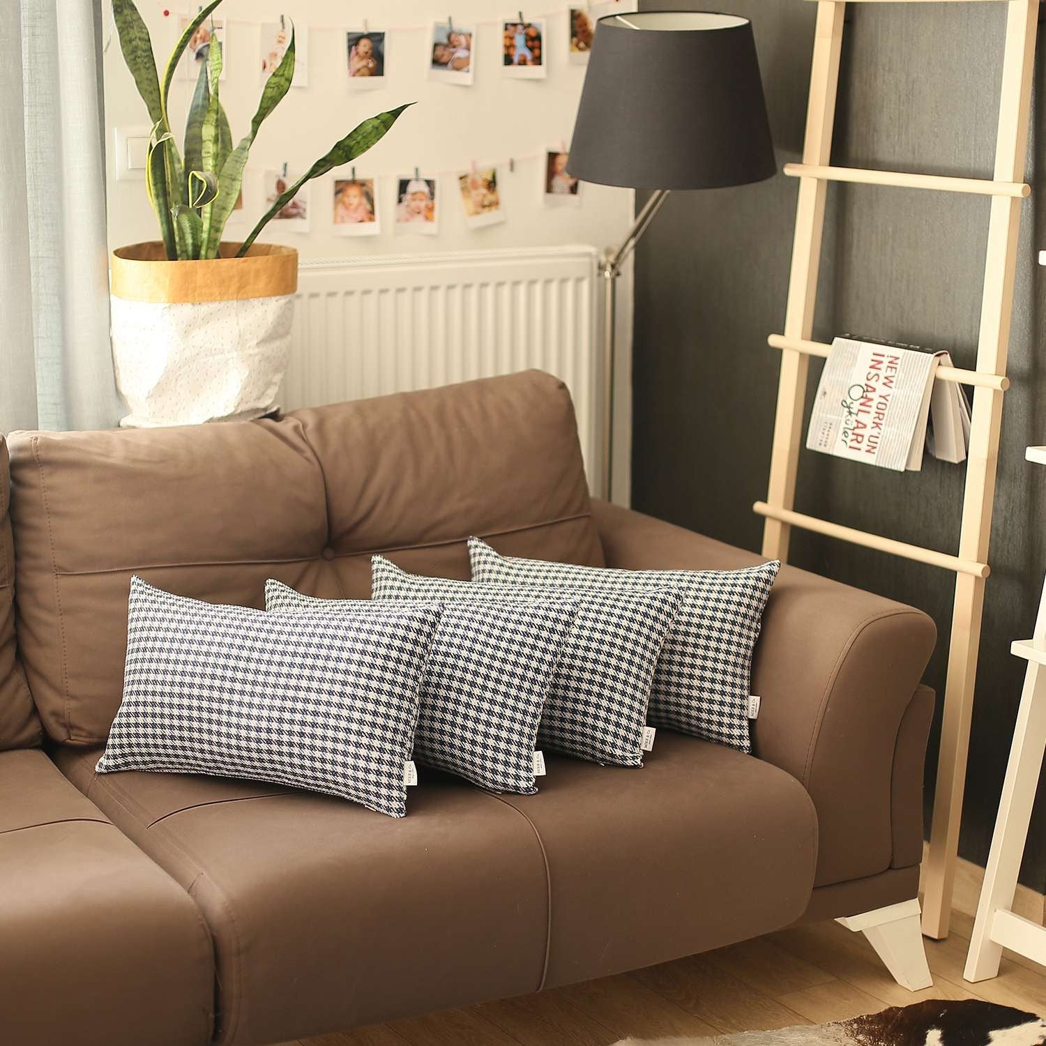 Set Of 4 Gray Houndstooth Lumbar Pillow Covers-Accent Throw Pillows-DECOROLALA