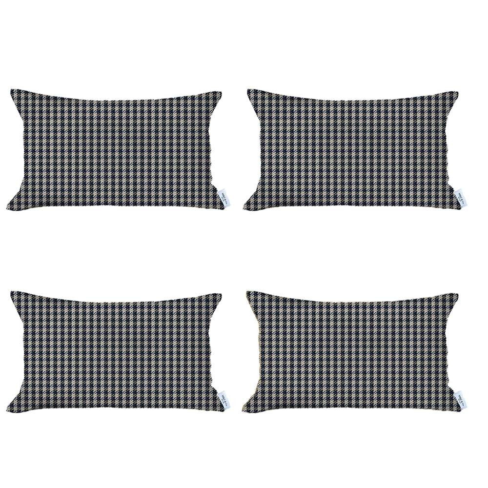 Set Of 4 Gray Houndstooth Lumbar Pillow Covers-Accent Throw Pillows-DECOROLALA
