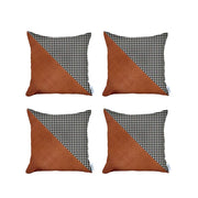 Set Of 4 Houndstooth Brown Faux Leather Pillow Covers-Accent Throw Pillows-DECOROLALA