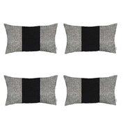 Set Of 4 Ivory And Black Lumbar Pillow Covers-Accent Throw Pillows-DECOROLALA