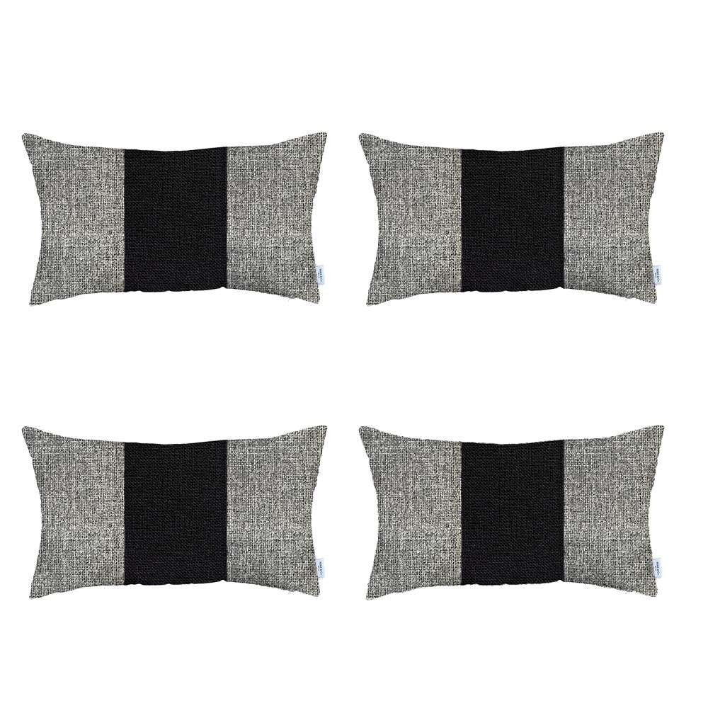 Set Of 4 Ivory And Black Lumbar Pillow Covers-Accent Throw Pillows-DECOROLALA