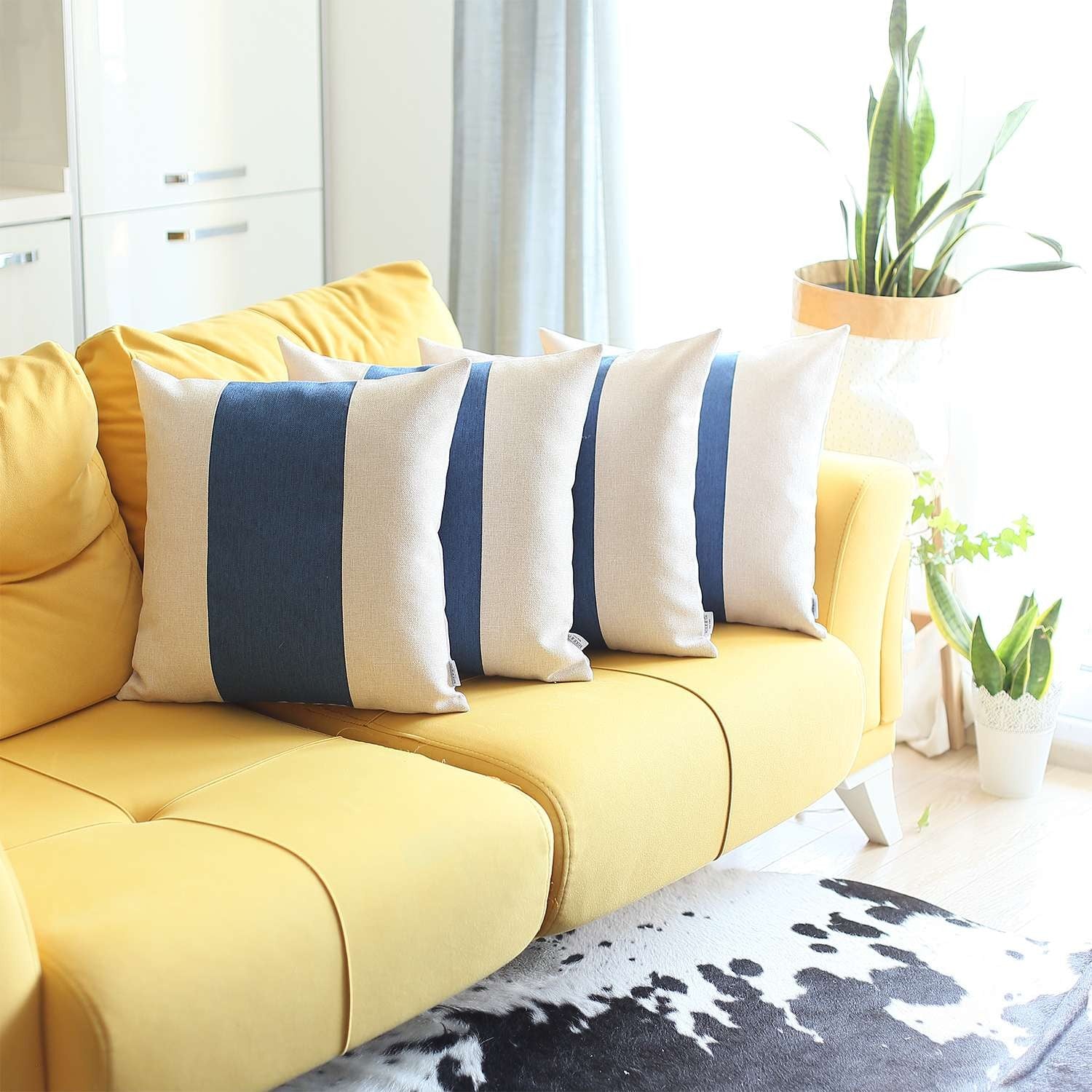 Set Of 4 Ivory And Blue Center Pillow Covers-Accent Throw Pillows-DECOROLALA