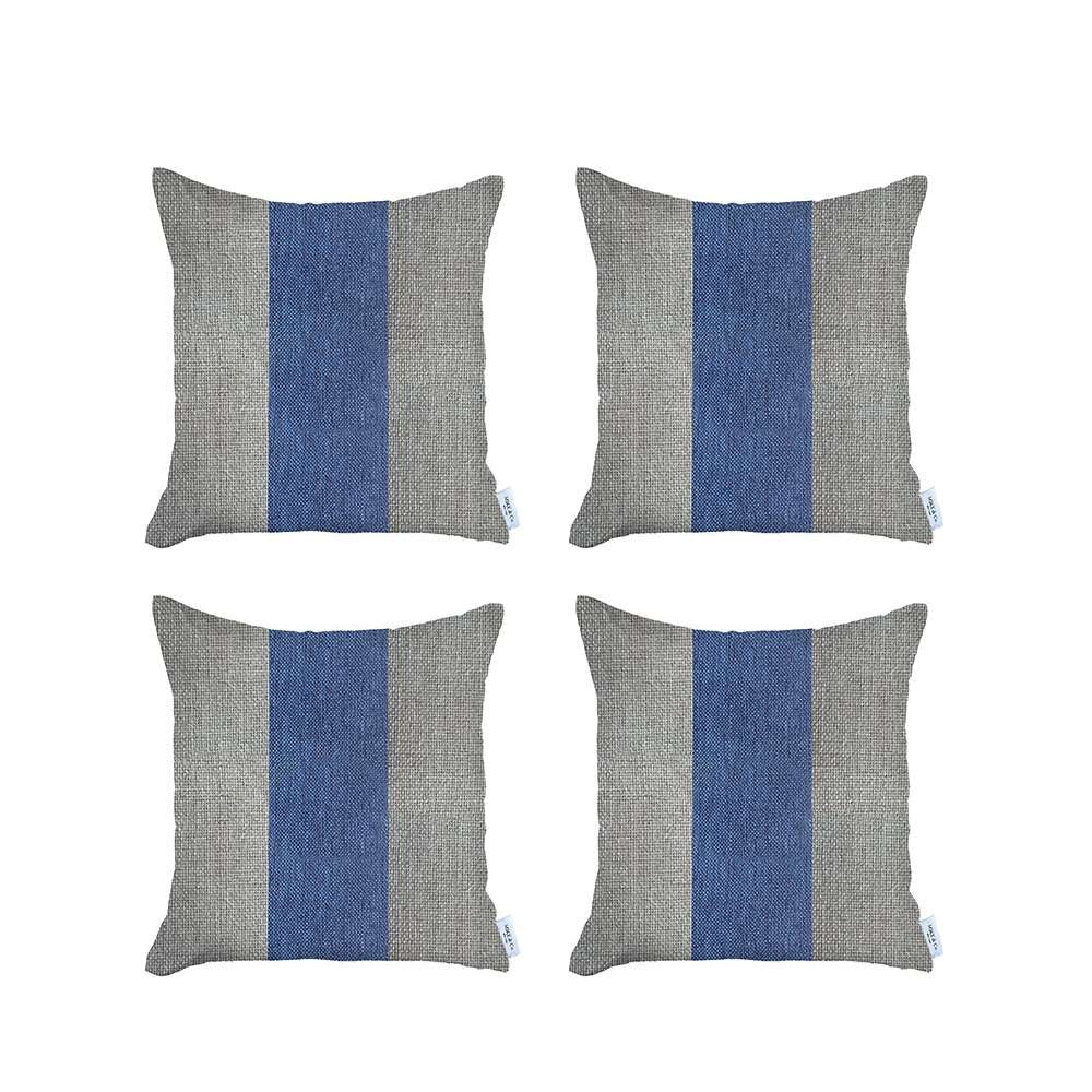 Set Of 4 Ivory And Blue Center Pillow Covers-Accent Throw Pillows-DECOROLALA