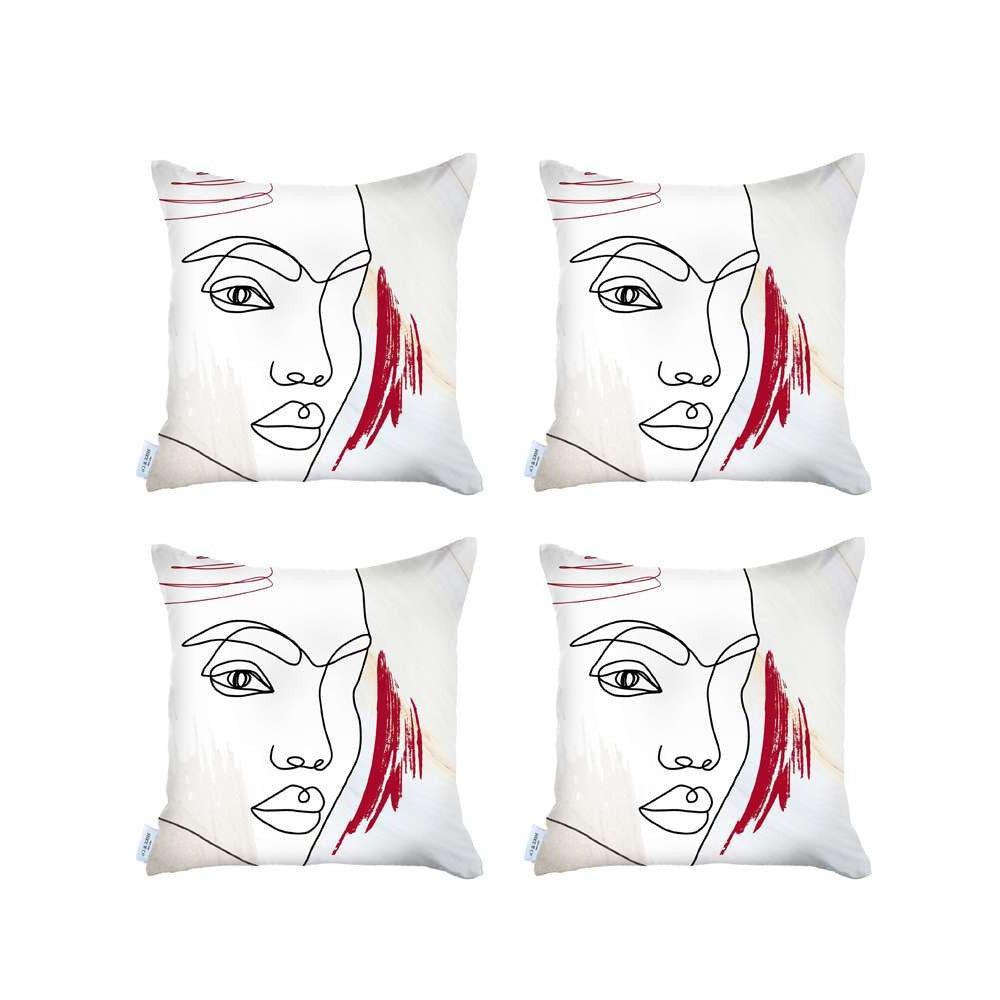 Set Of 4 Ivory Printed Boho Chic Pillow Covers-Accent Throw Pillows-DECOROLALA