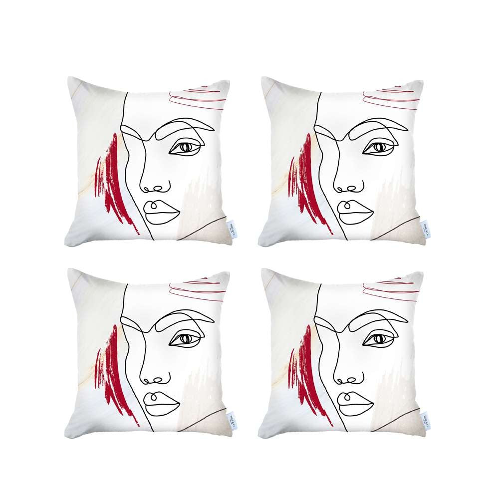 Set Of 4 Ivory Printed Boho Chic Pillow Covers-Accent Throw Pillows-DECOROLALA