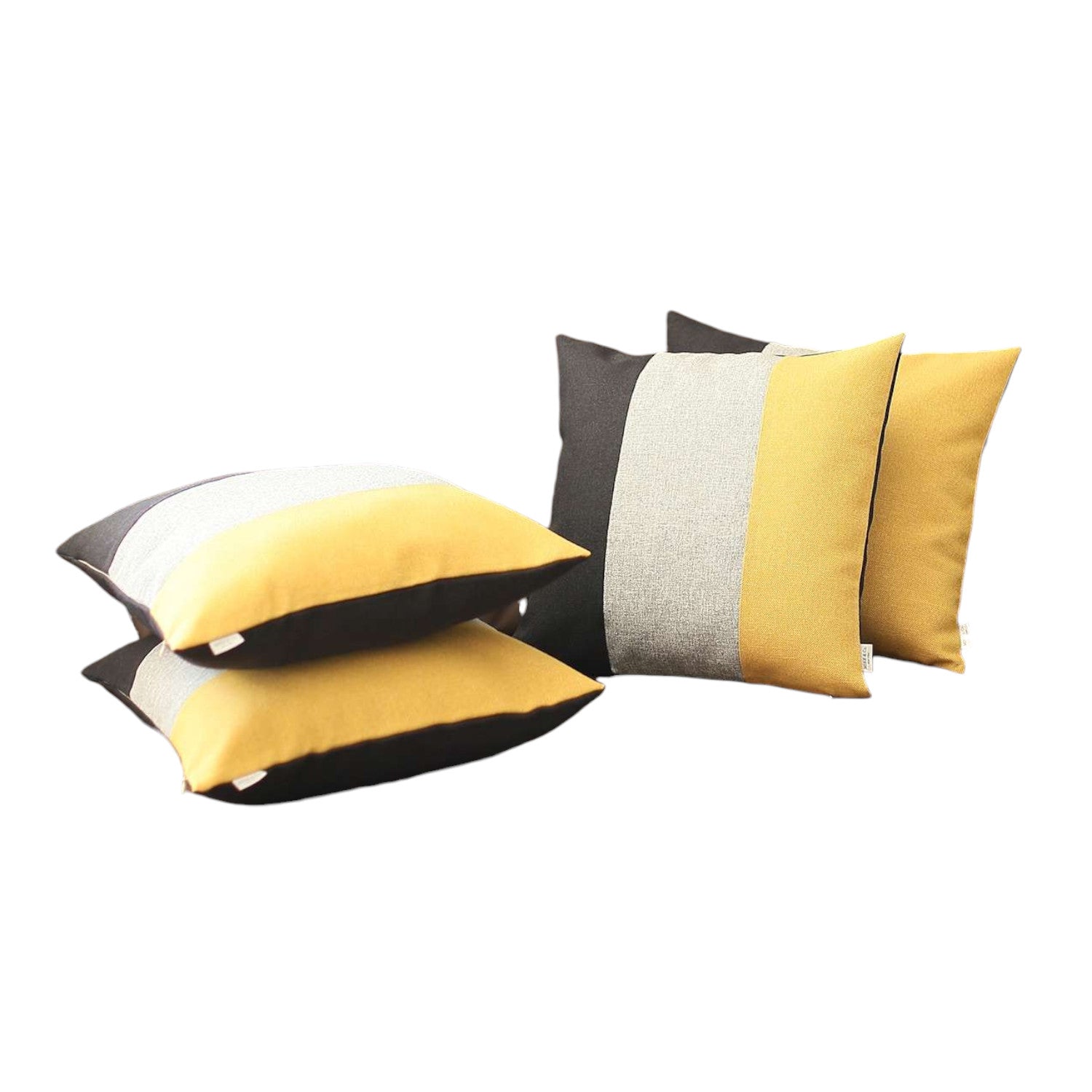 Set Of 4 Modern Yellow Striped Pillow Covers-Accent Throw Pillows-DECOROLALA