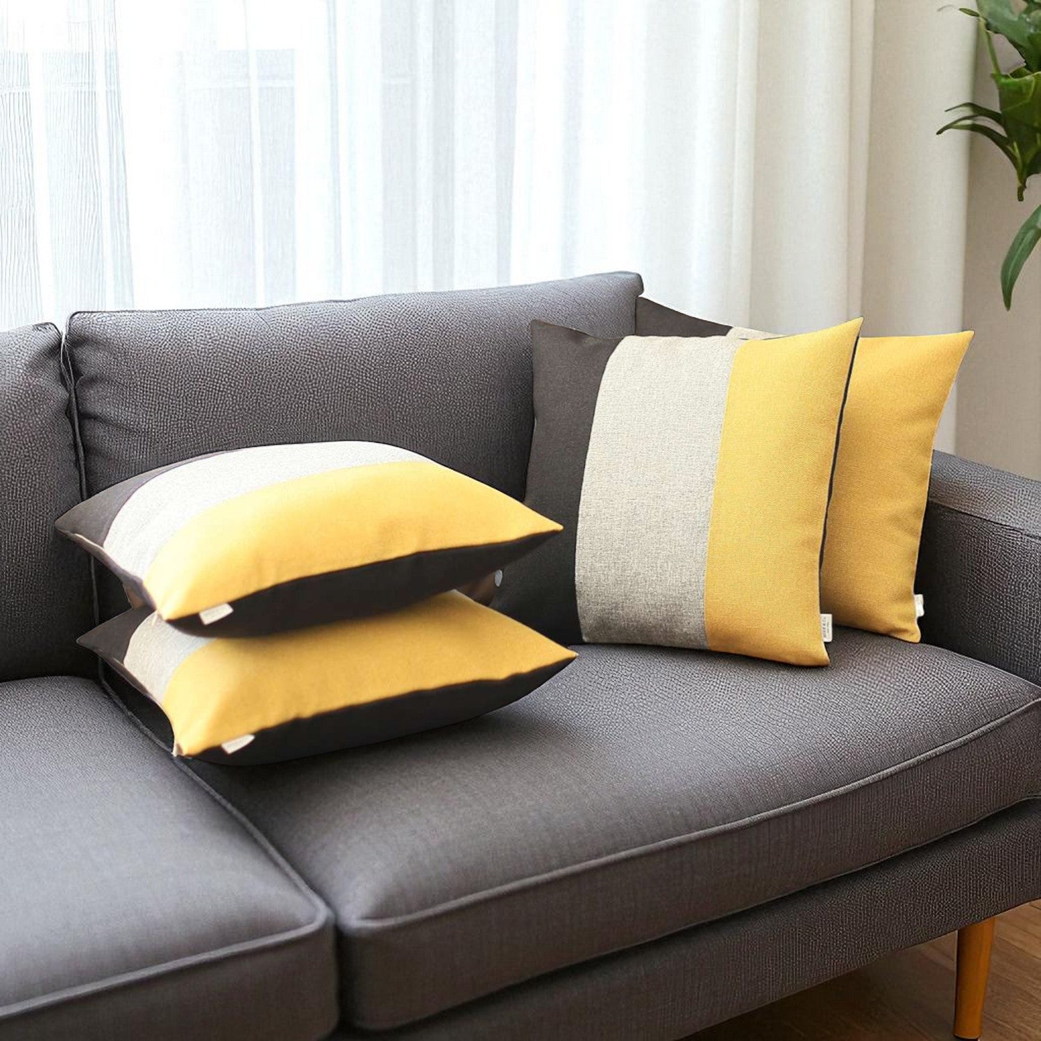 Set Of 4 Modern Yellow Striped Pillow Covers-Accent Throw Pillows-DECOROLALA