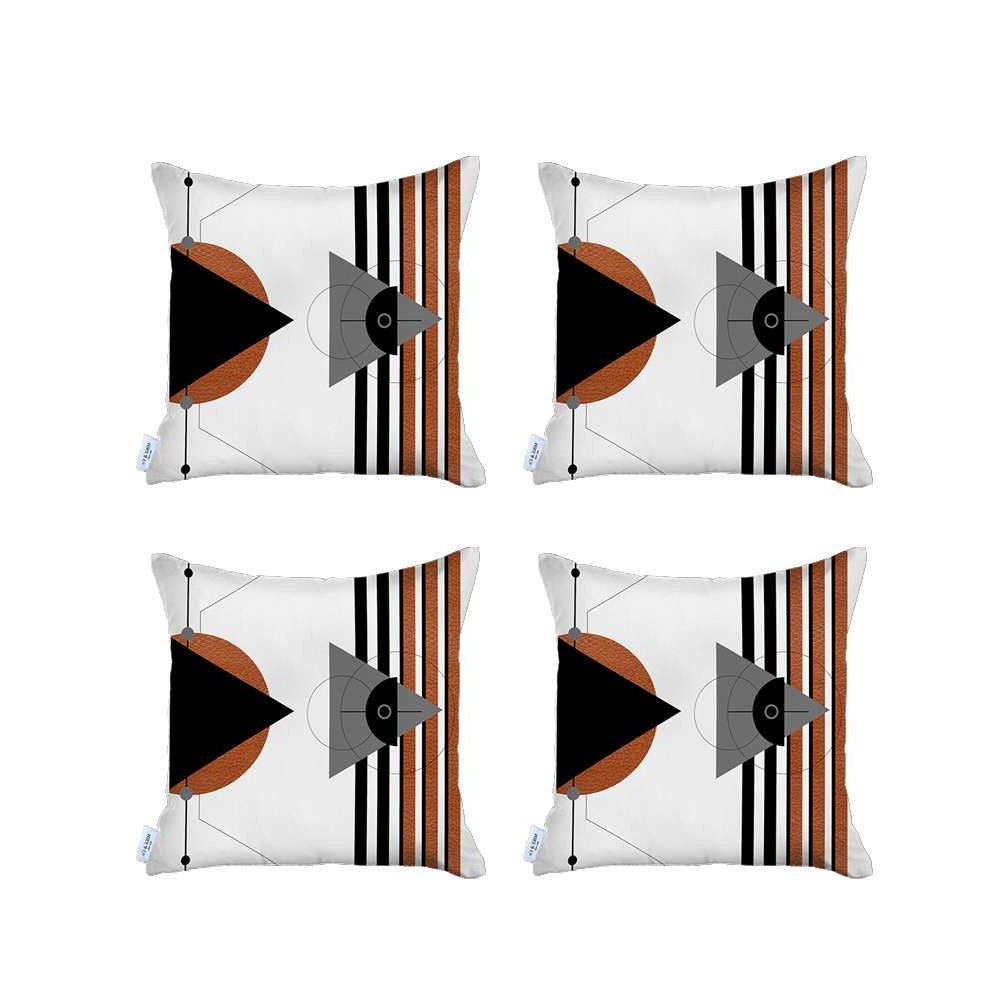 Set Of 4 Orange And Ivory Boho Chic Pillow Covers-Accent Throw Pillows-DECOROLALA