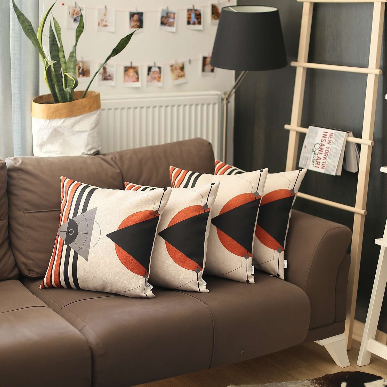 Set Of 4 Orange And Ivory Boho Chic Pillow Covers-Accent Throw Pillows-DECOROLALA