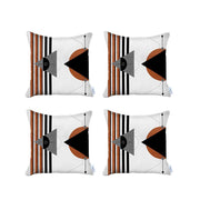 Set Of 4 Orange And Ivory Boho Chic Pillow Covers-Accent Throw Pillows-DECOROLALA
