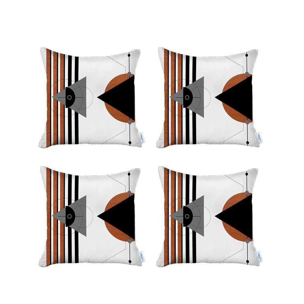 Set Of 4 Orange And Ivory Boho Chic Pillow Covers-Accent Throw Pillows-DECOROLALA