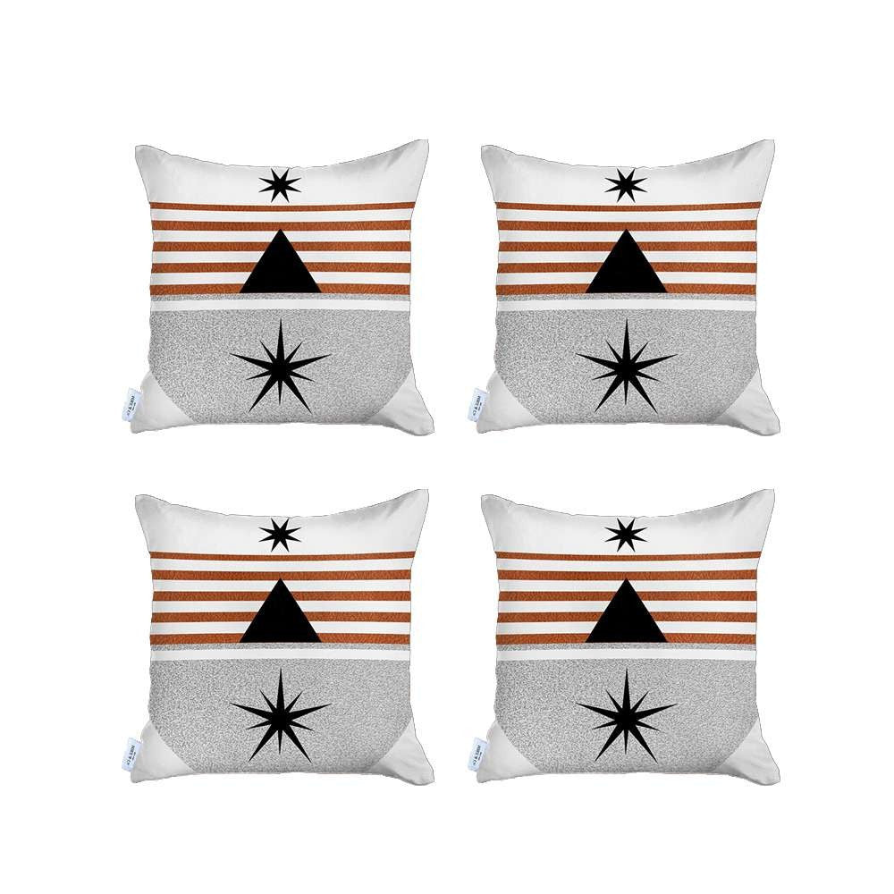 Set Of 4 Orange And Ivory Striped Pillow Covers-Accent Throw Pillows-DECOROLALA