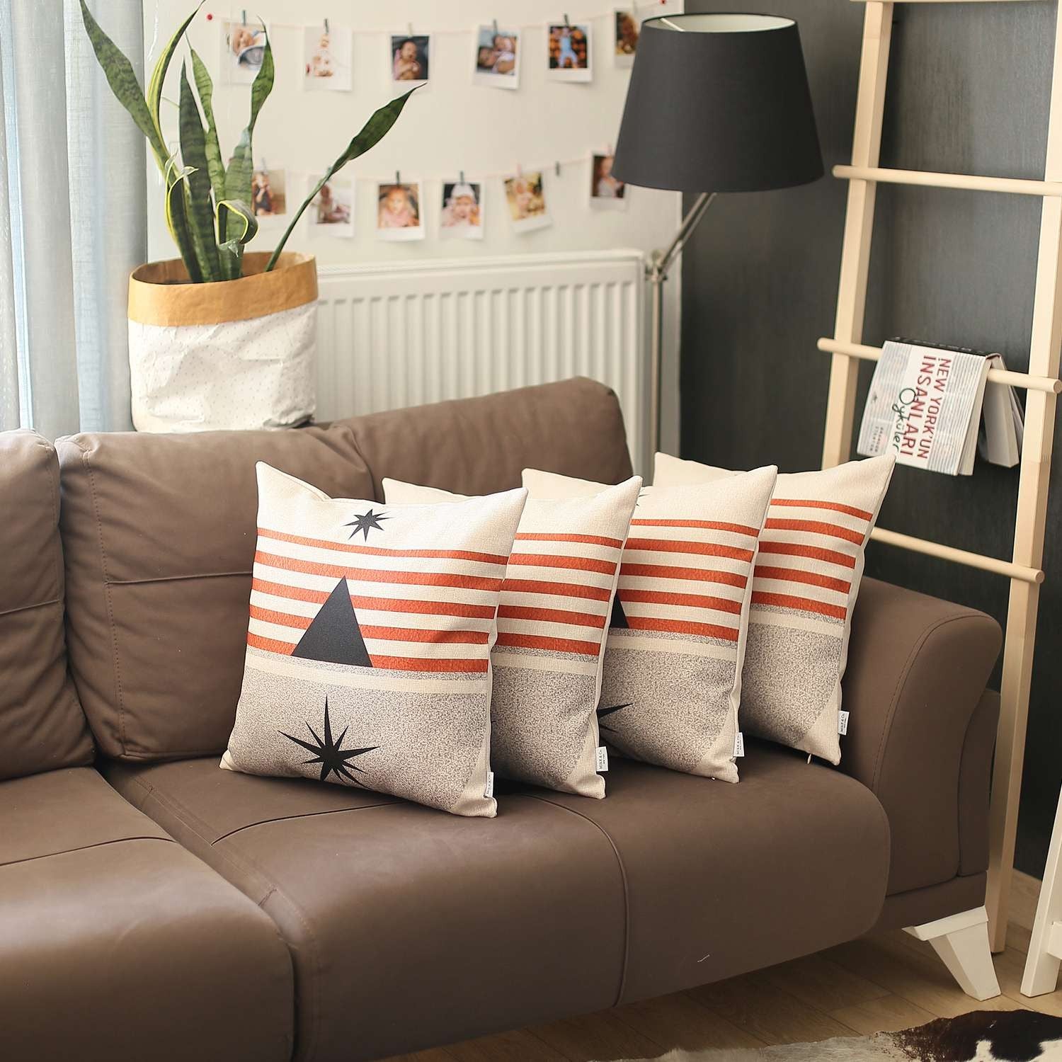 Set Of 4 Orange And Ivory Striped Pillow Covers-Accent Throw Pillows-DECOROLALA