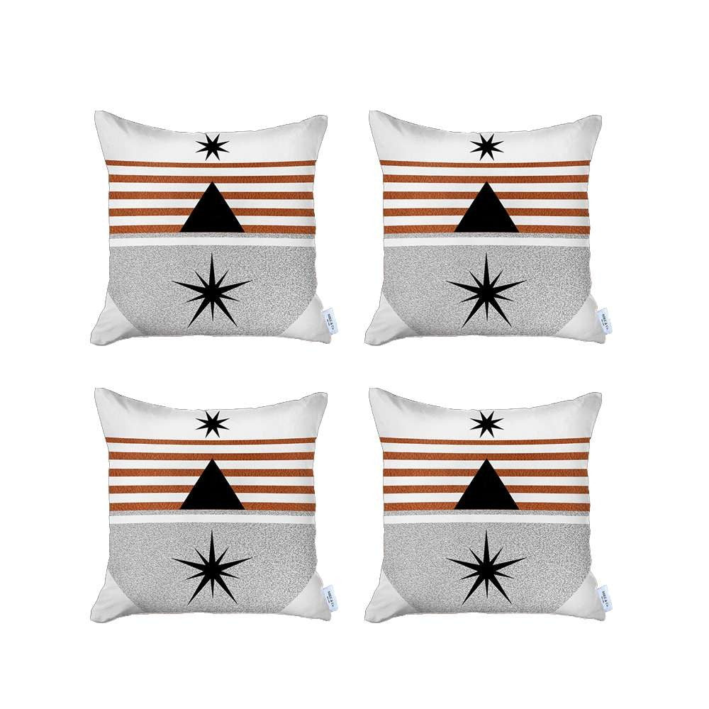 Set Of 4 Orange And Ivory Striped Pillow Covers-Accent Throw Pillows-DECOROLALA