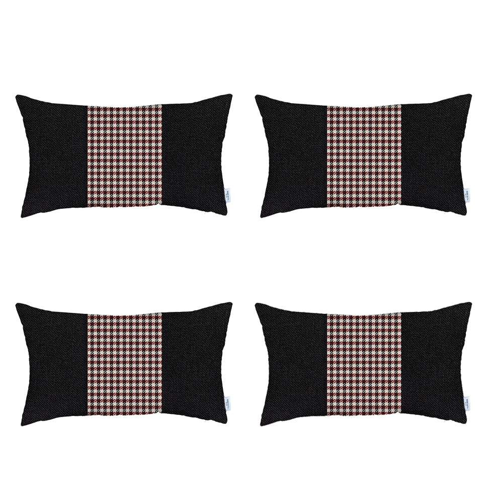 Set Of 4 Red And Black Center Lumbar Pillow Covers-Accent Throw Pillows-DECOROLALA