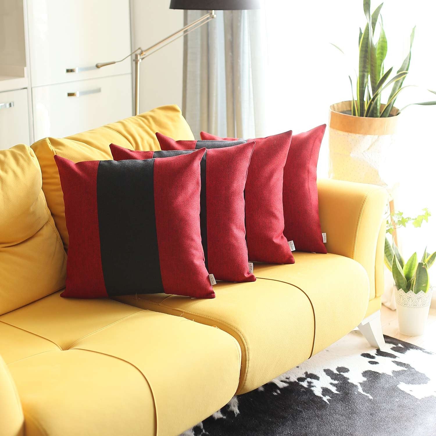 Set Of 4 Red And Black Center Pillow Covers-Accent Throw Pillows-DECOROLALA