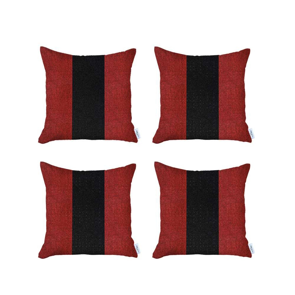 Set Of 4 Red And Black Center Pillow Covers-Accent Throw Pillows-DECOROLALA