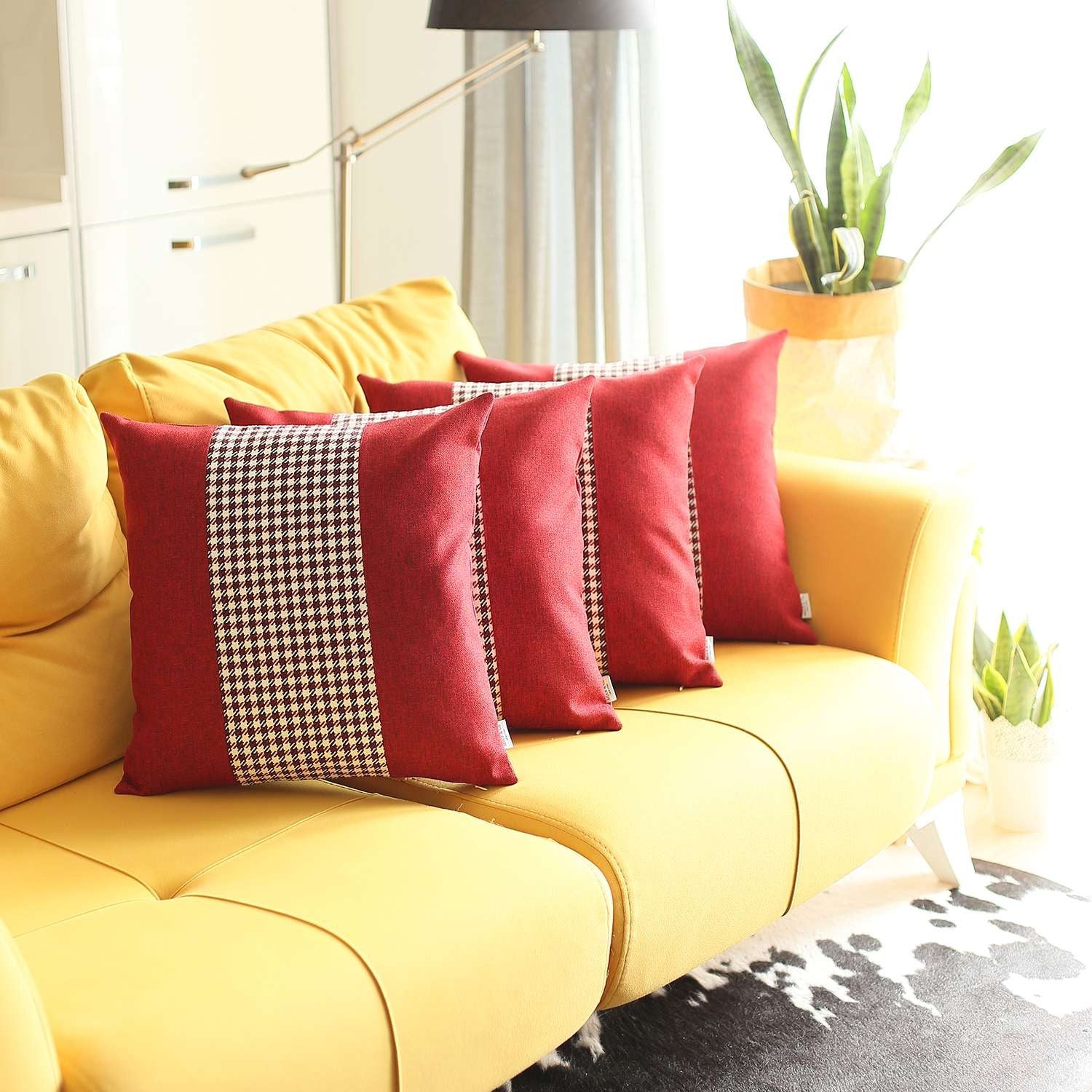 Set Of 4 Red And Black Houndstooth Pillow Covers-Accent Throw Pillows-DECOROLALA