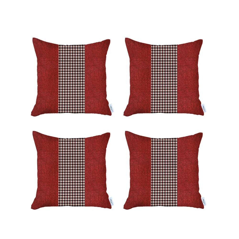 Set Of 4 Red And Black Houndstooth Pillow Covers-Accent Throw Pillows-DECOROLALA