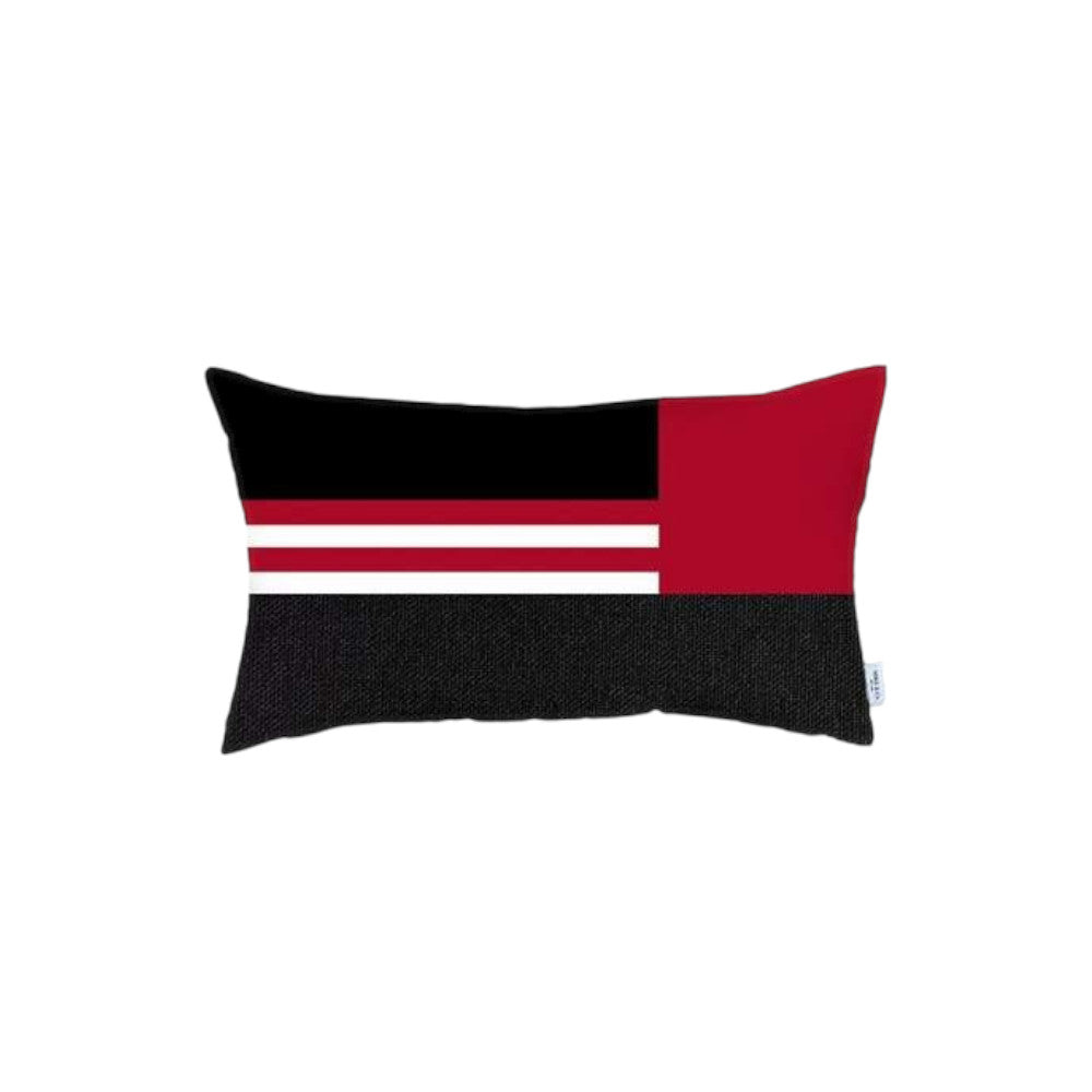 Set Of 4 Red And Black Lumbar Pillow Covers-Accent Throw Pillows-DECOROLALA