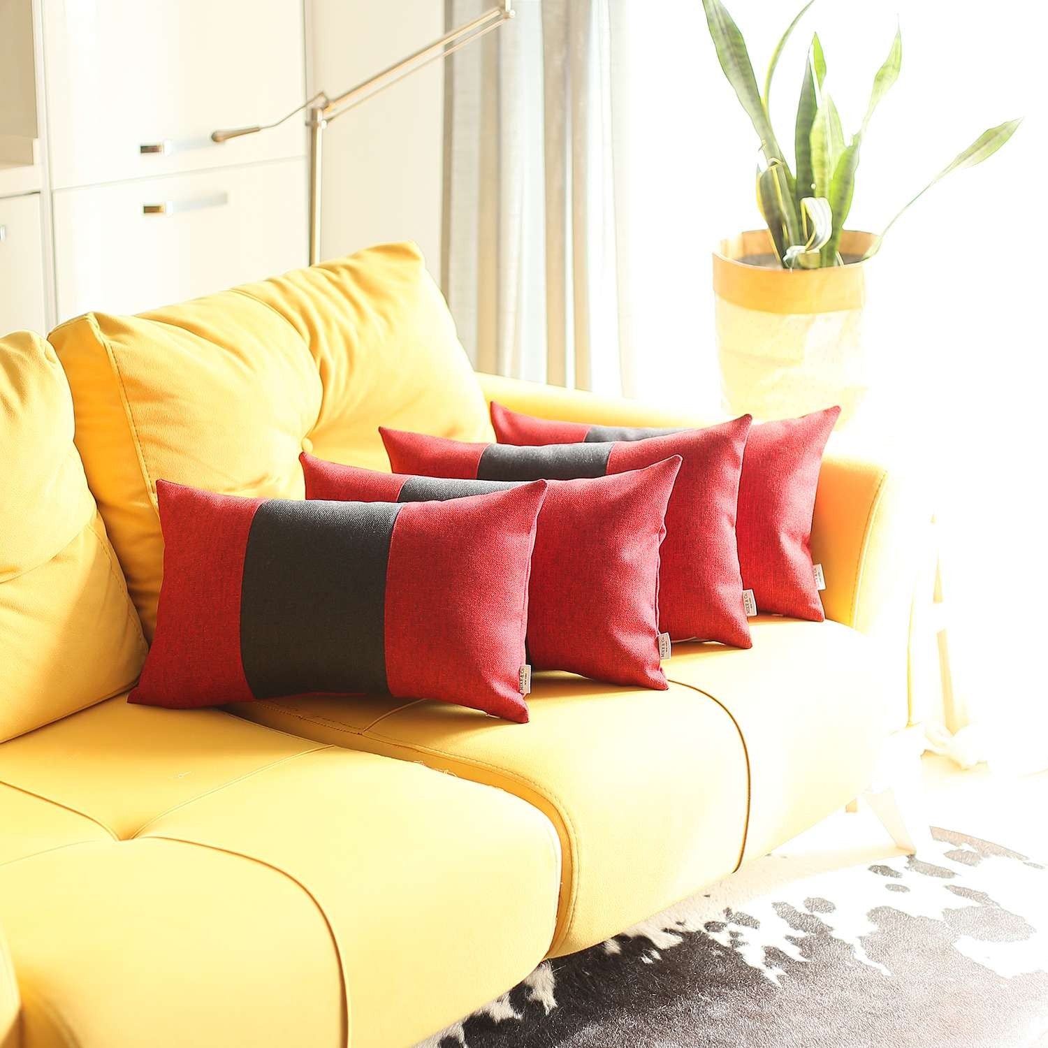 Set Of 4 Red And Black Lumbar Pillow Covers-Accent Throw Pillows-DECOROLALA