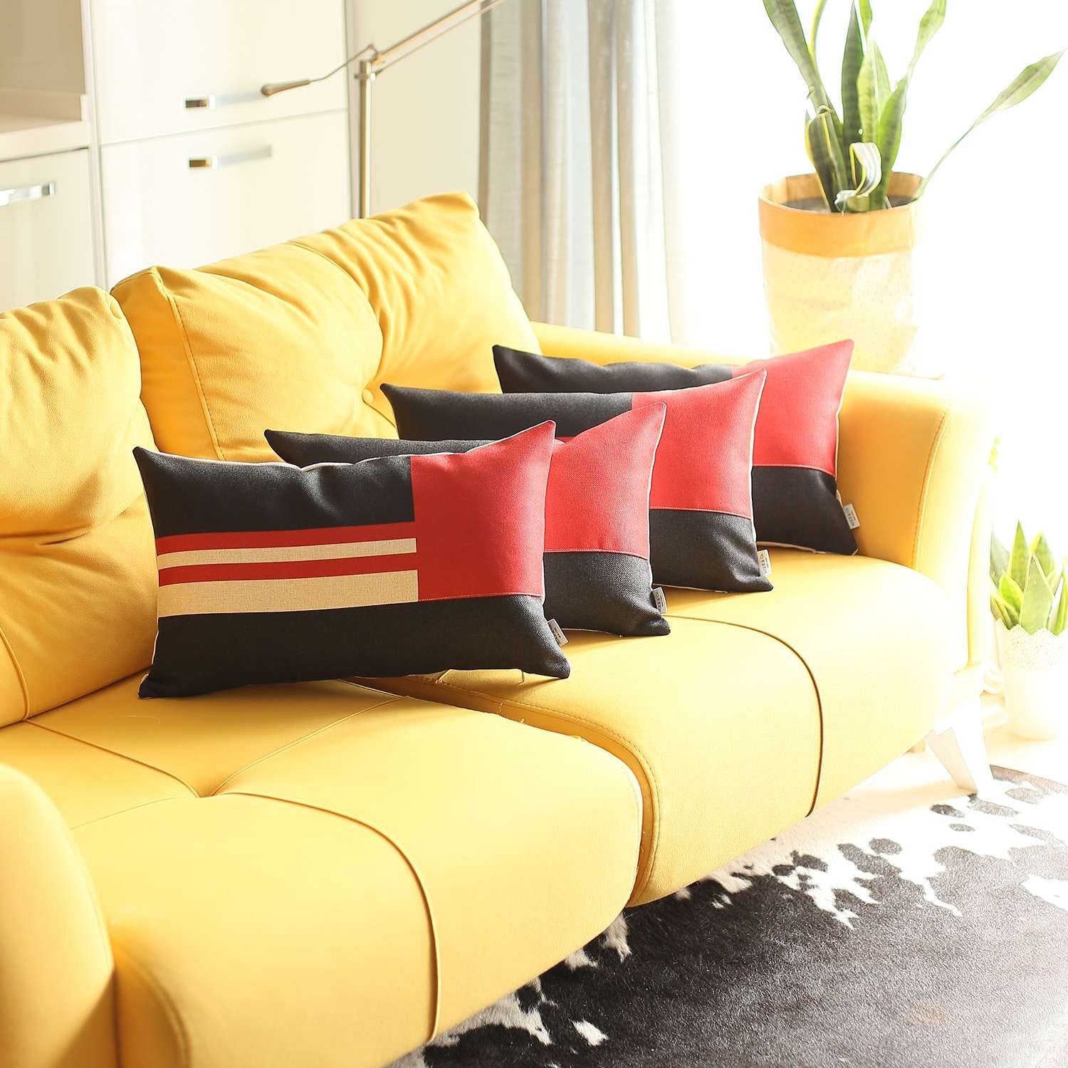 Set Of 4 Red And Black Lumbar Pillow Covers-Accent Throw Pillows-DECOROLALA