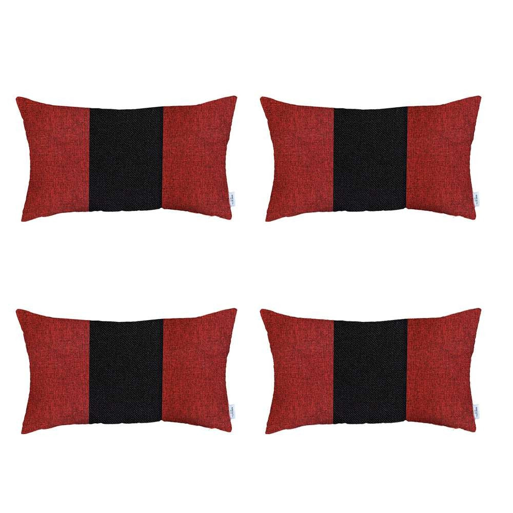 Set Of 4 Red And Black Lumbar Pillow Covers-Accent Throw Pillows-DECOROLALA