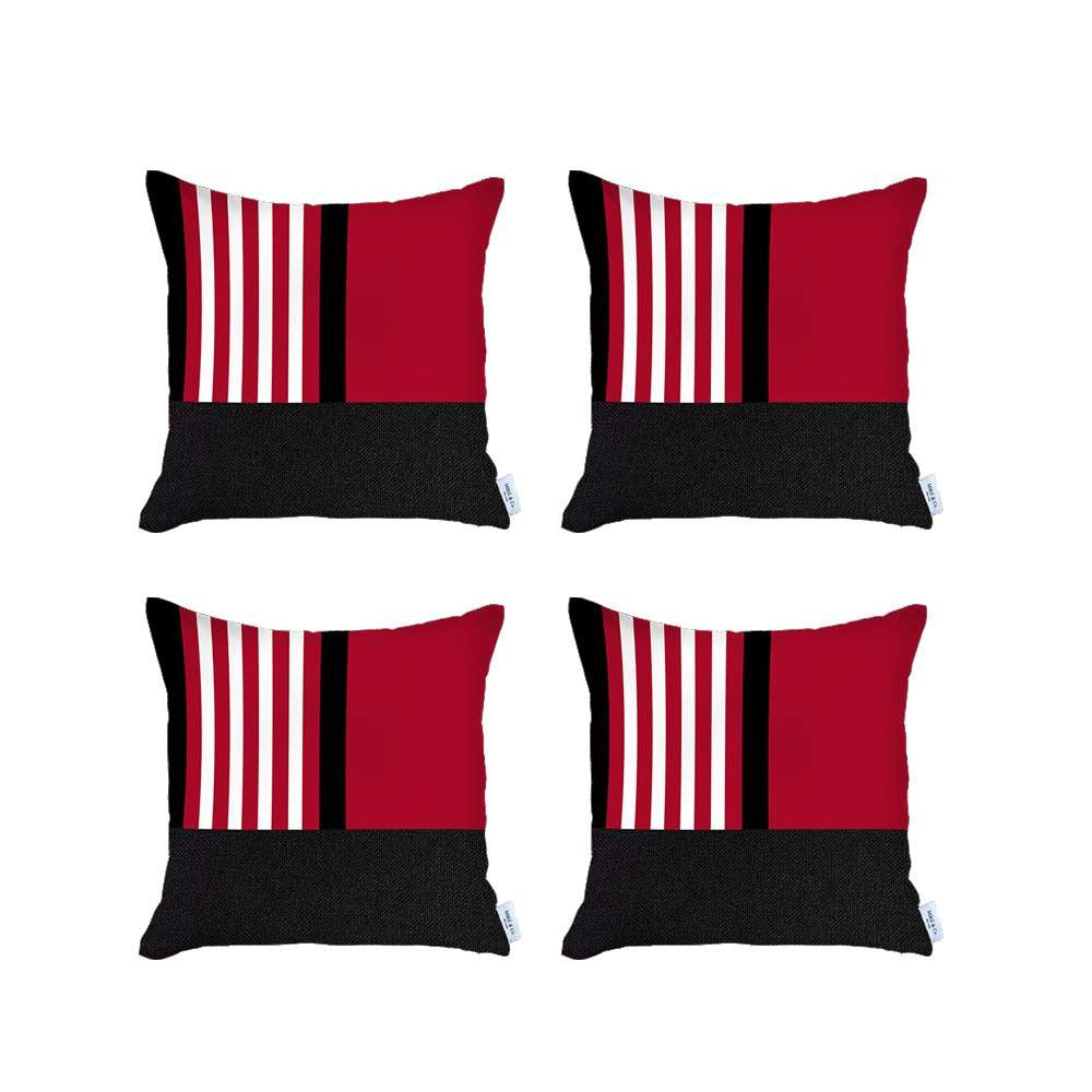 Set Of 4 Red And Black Printed Pillow Covers-Accent Throw Pillows-DECOROLALA