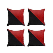 Set Of 4 Red And Faux Leather Lumbar Pillow Covers-Accent Throw Pillows-DECOROLALA