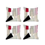 Set Of 4 Red And Ivory Printed Pillow Covers-Accent Throw Pillows-DECOROLALA