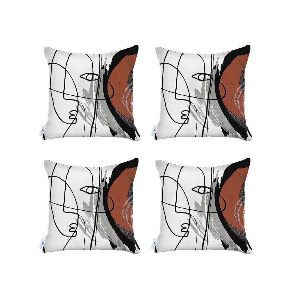 Set Of 4 Red Boho Chic Printed Pillow Covers-Accent Throw Pillows-DECOROLALA