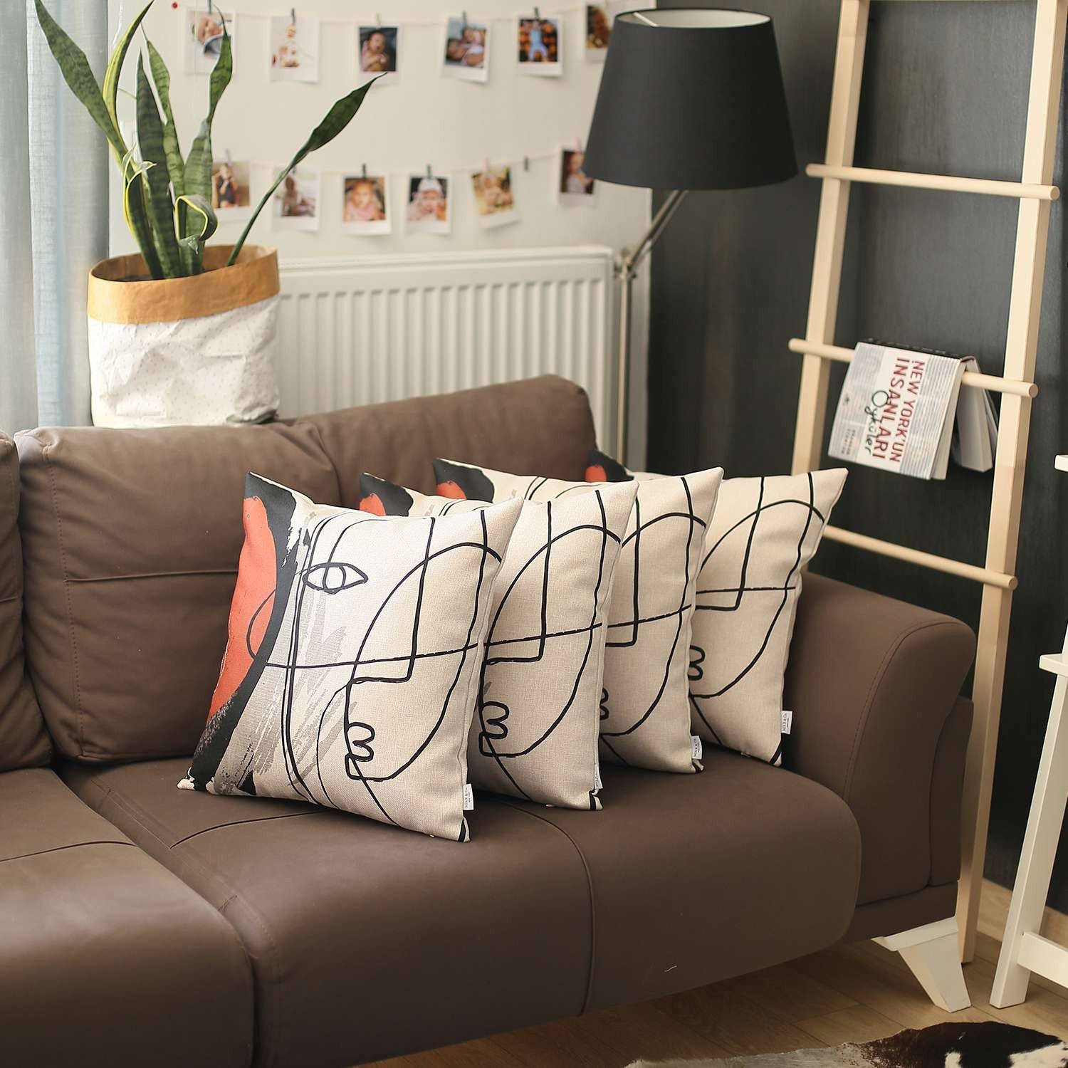 Set Of 4 Red Boho Chic Printed Pillow Covers-Accent Throw Pillows-DECOROLALA