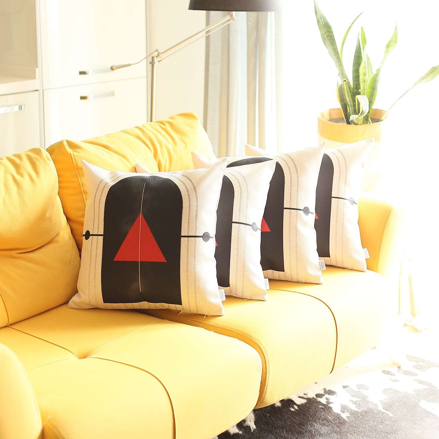 Set Of 4 Red Geometric Printed Pillow Covers-Accent Throw Pillows-DECOROLALA