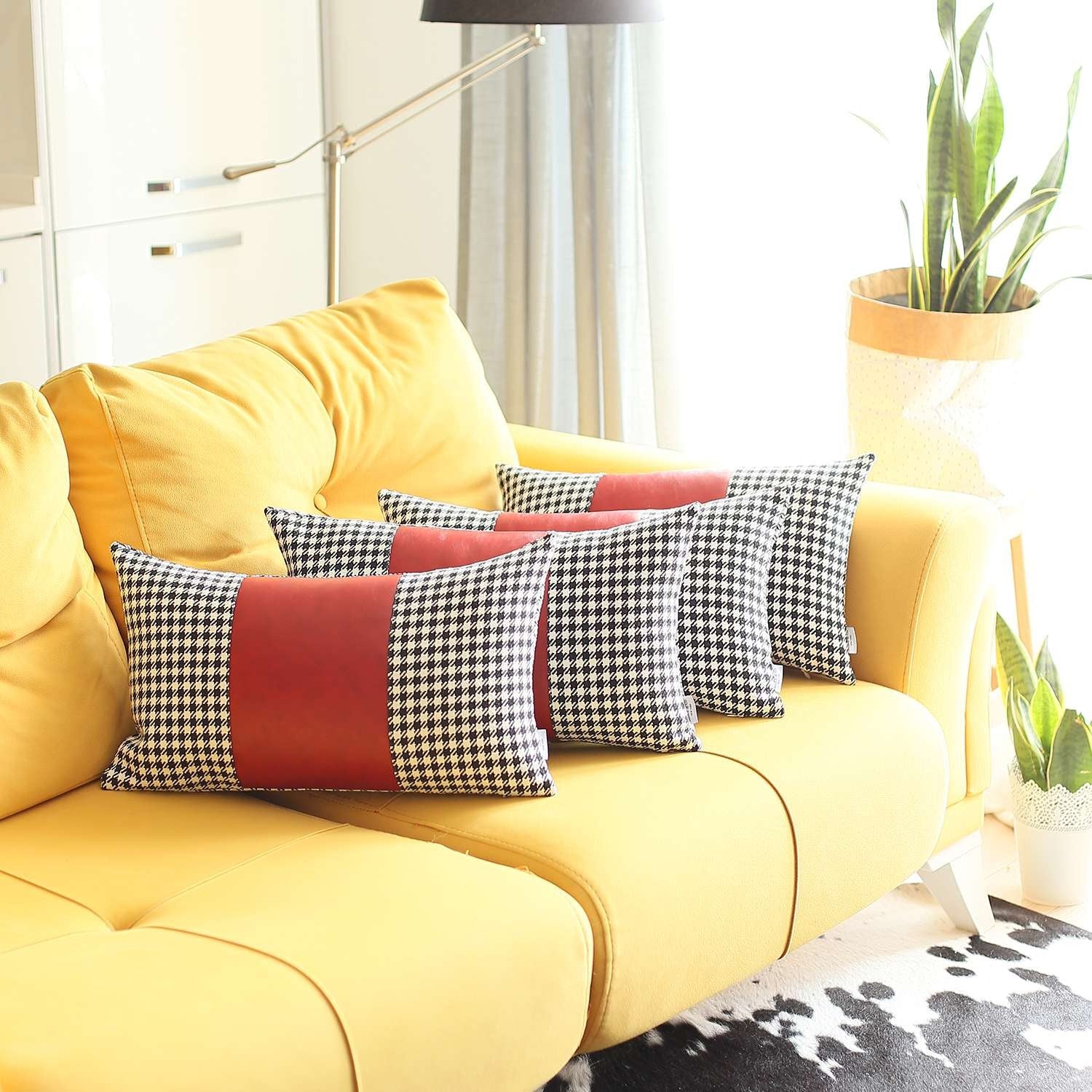 Set Of 4 Red Houndstooth Lumbar Pillow Covers-Accent Throw Pillows-DECOROLALA