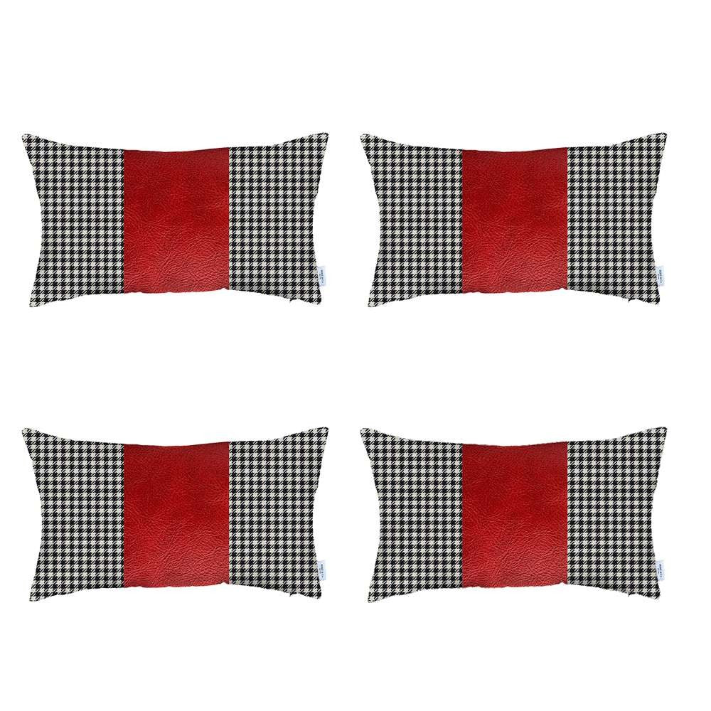 Set Of 4 Red Houndstooth Lumbar Pillow Covers-Accent Throw Pillows-DECOROLALA