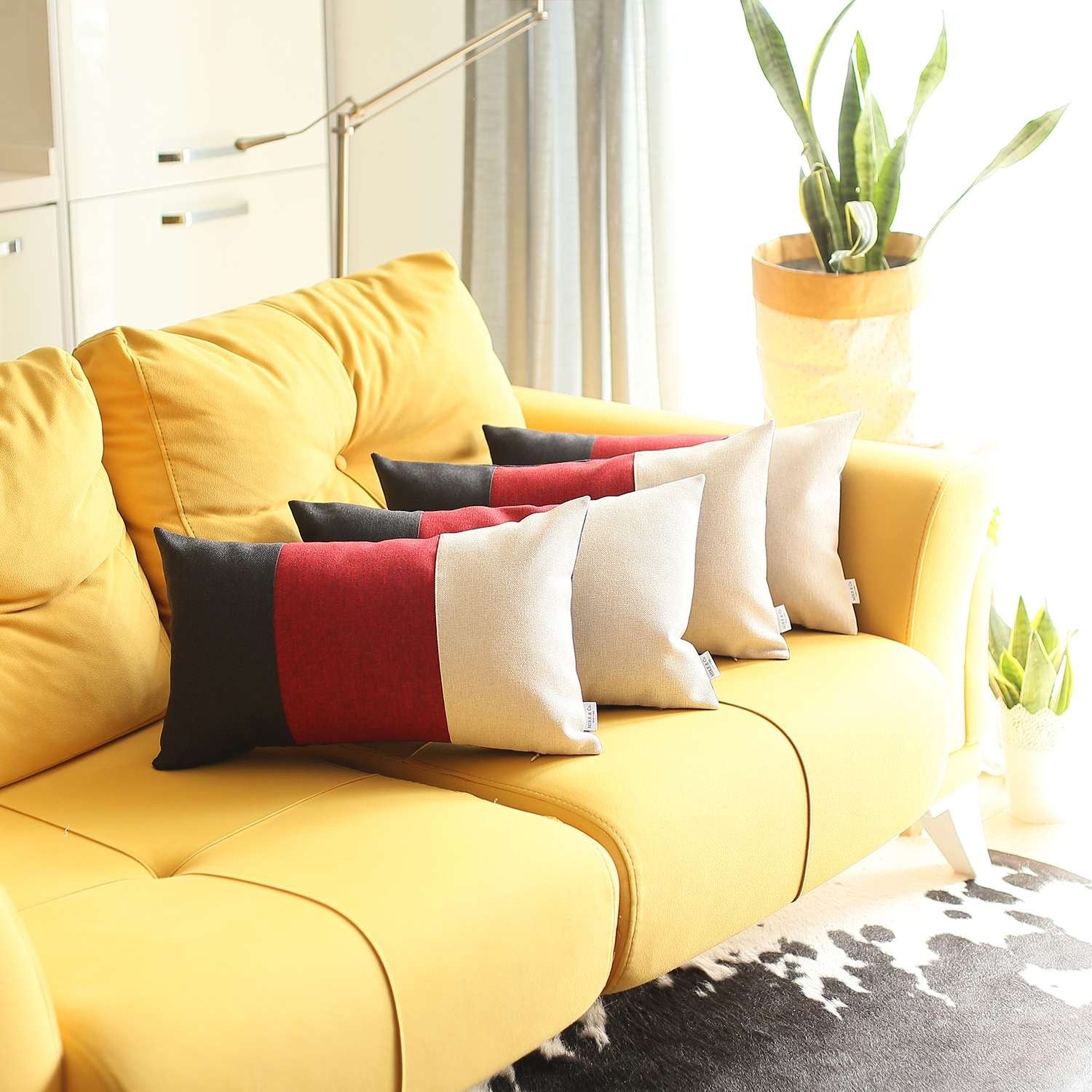 Set Of 4 Red Tripartite Lumbar Pillow Covers-Accent Throw Pillows-DECOROLALA