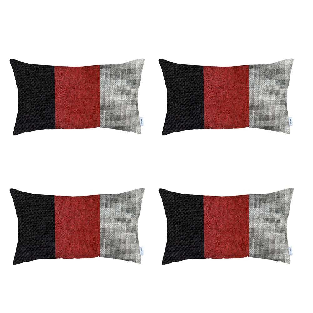 Set Of 4 Red Tripartite Lumbar Pillow Covers-Accent Throw Pillows-DECOROLALA