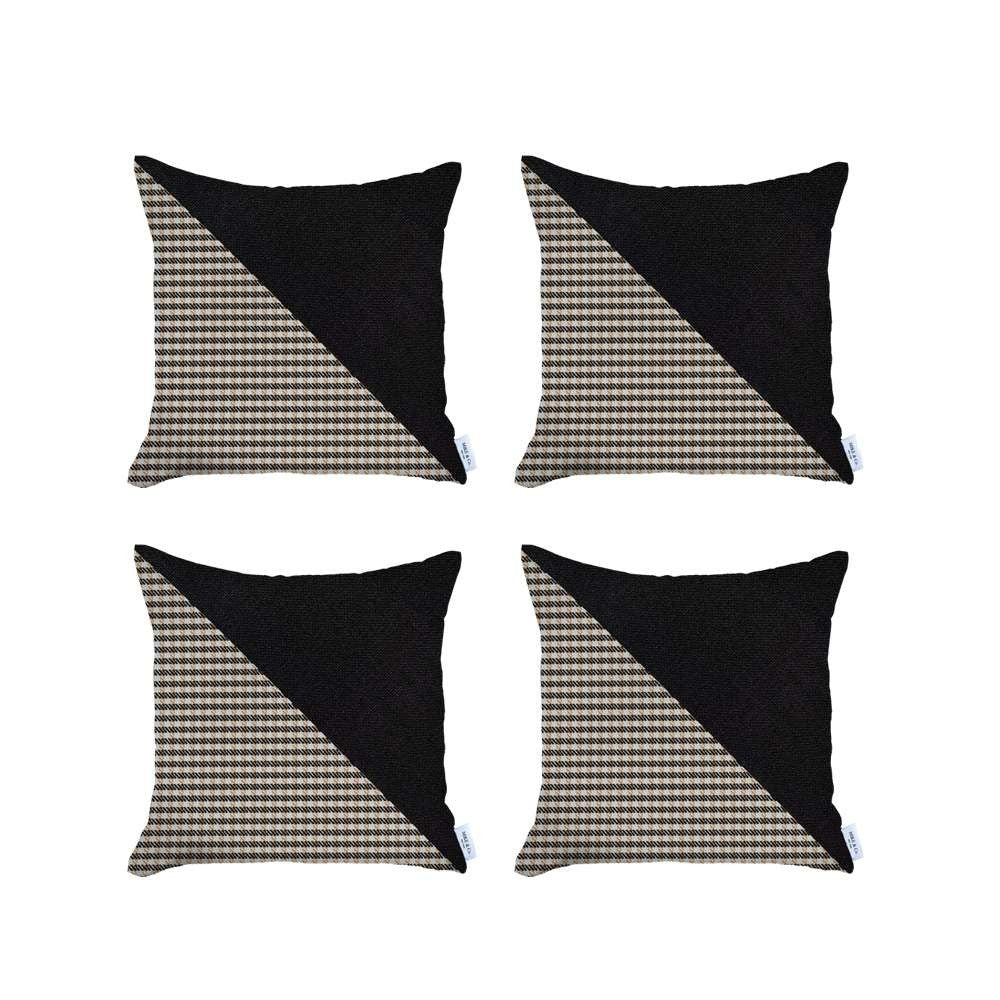 Set Of 4 Tan Houndstooth Pillow Covers-Accent Throw Pillows-DECOROLALA