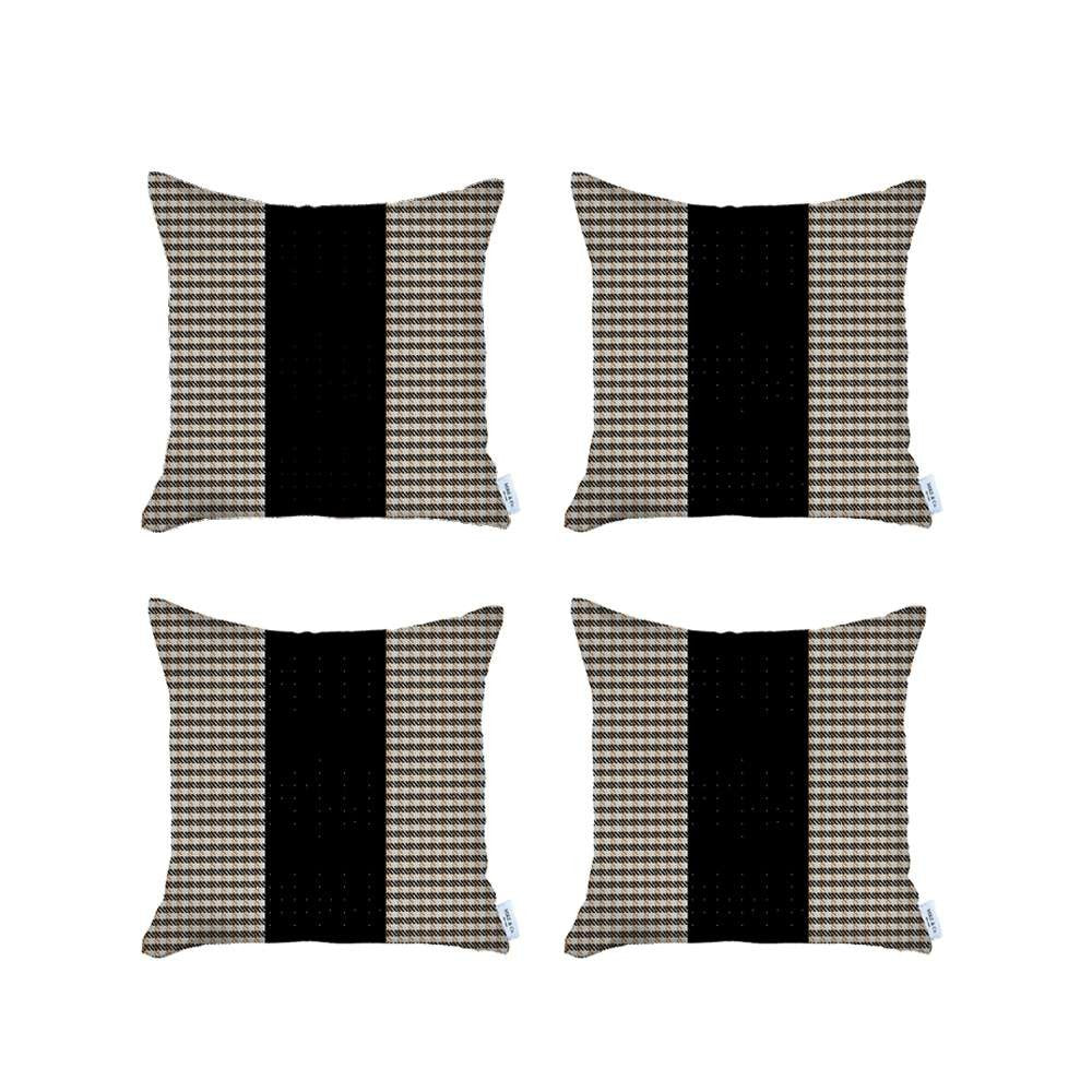Set Of 4 Tan Houndstooth Pillow Covers-Accent Throw Pillows-DECOROLALA